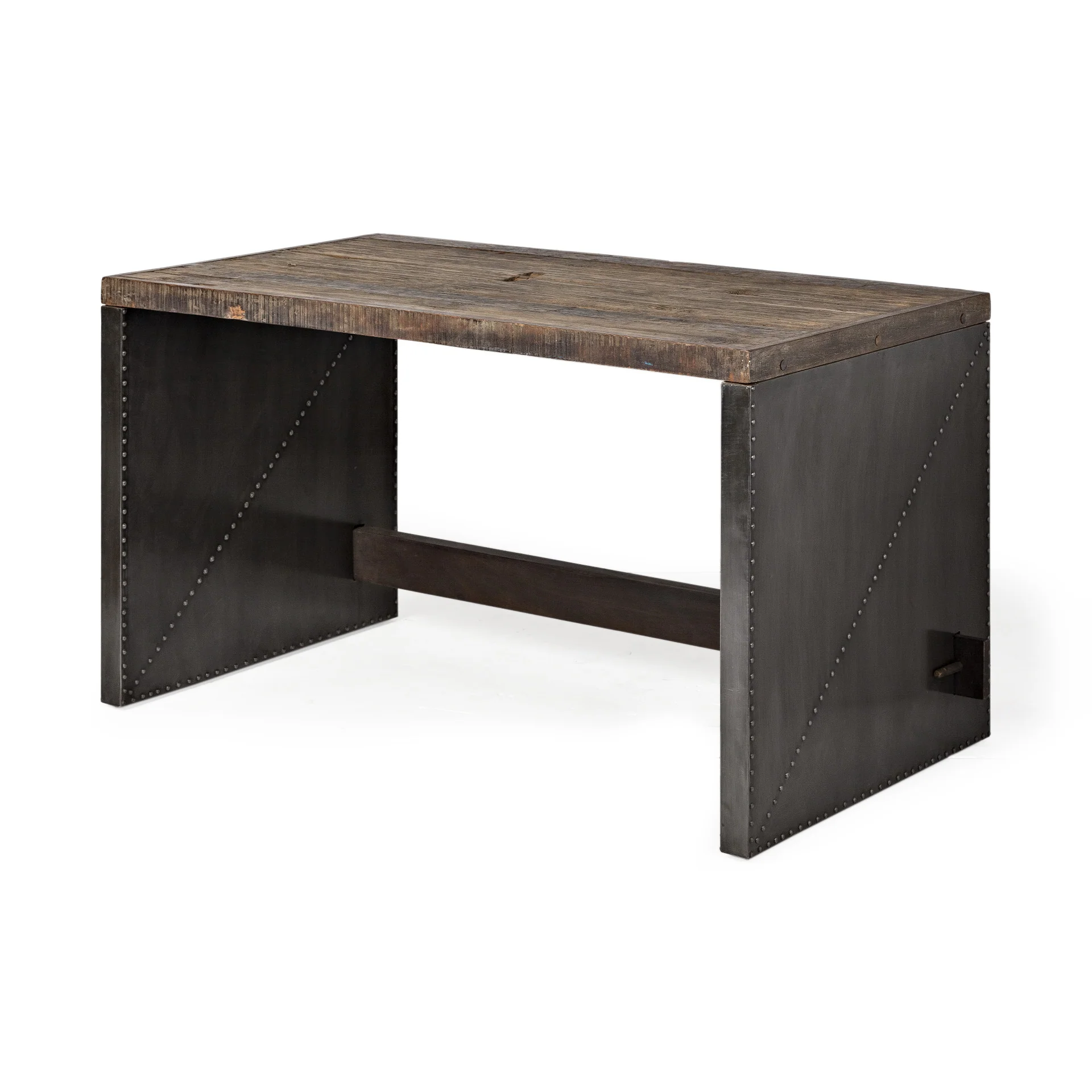 Dark Brown Solid Reclaimed Wood Office Desk With Metal Cladded Frame By Homeroots - Image 2