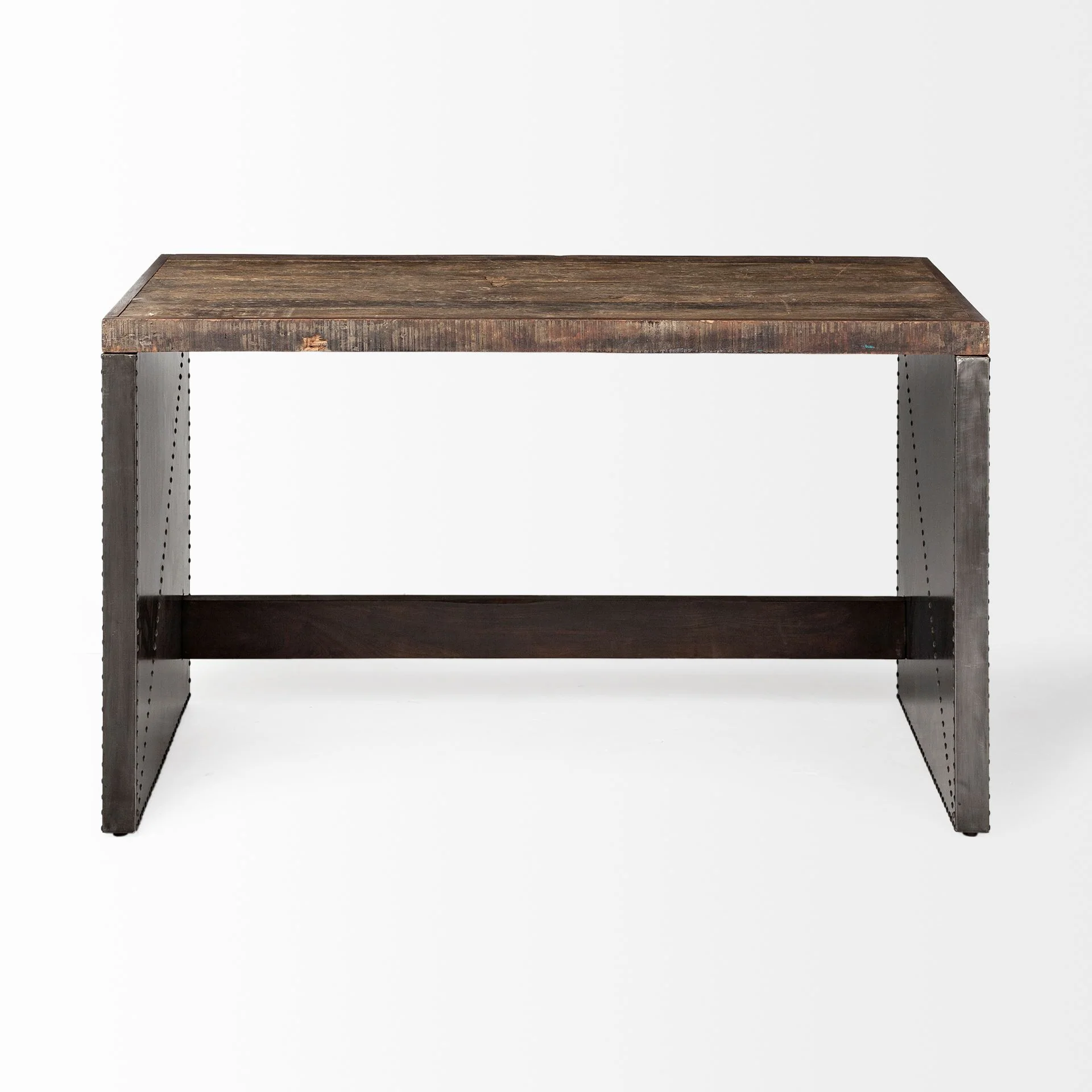 Dark Brown Solid Reclaimed Wood Office Desk With Metal Cladded Frame By Homeroots - Image 3