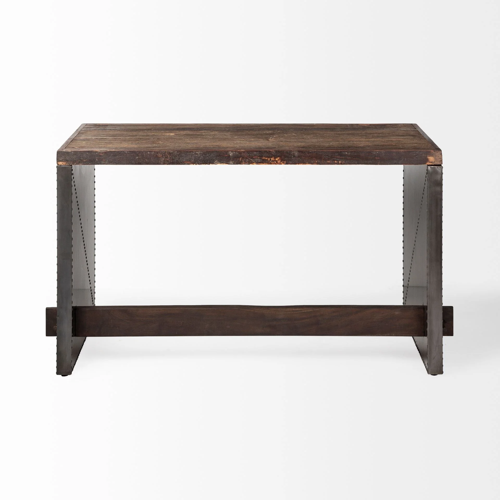 Dark Brown Solid Reclaimed Wood Office Desk With Metal Cladded Frame By Homeroots - Image 5
