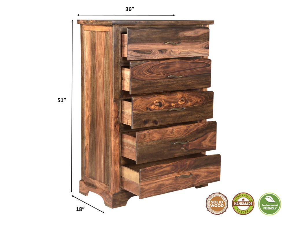 Dark Brown Solid Wood Five Drawer Chest By Homeroots - Image 4