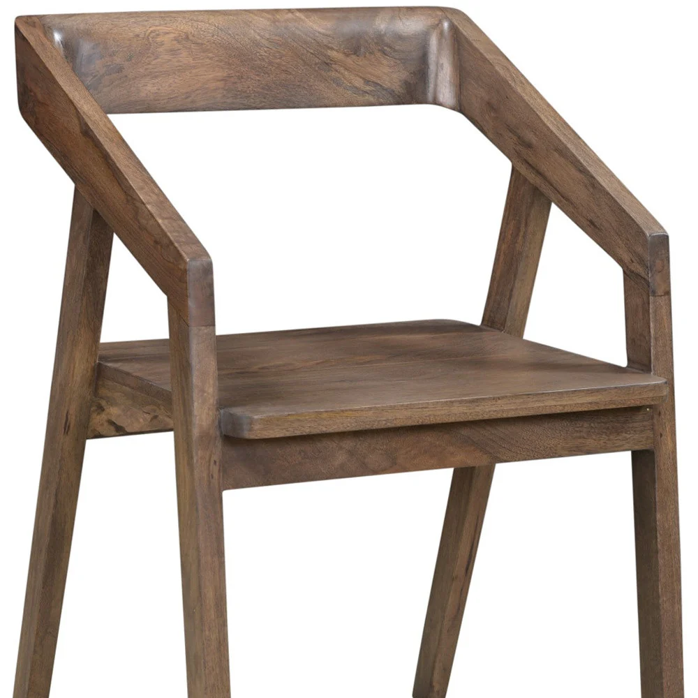 Dark Brown Solid Wood Open Back Dining Arm Chair By Homeroots - Image 2