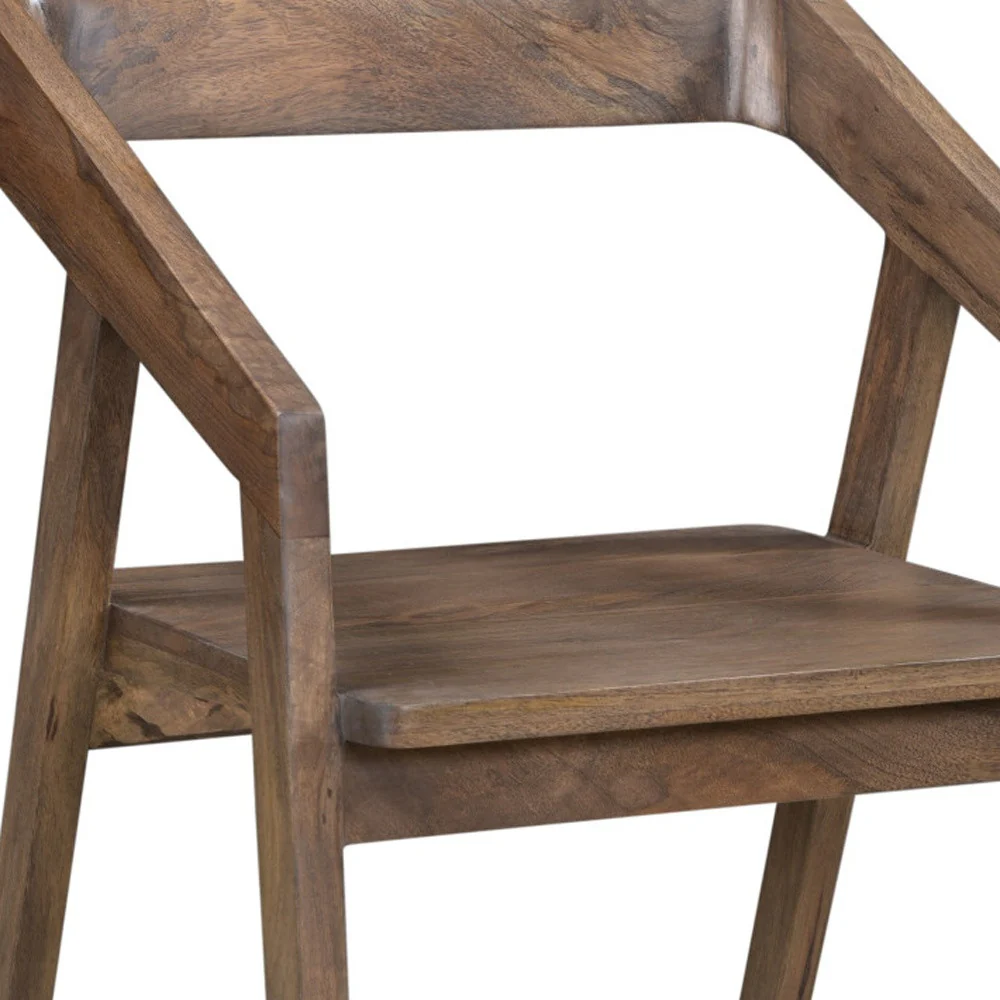 Dark Brown Solid Wood Open Back Dining Arm Chair By Homeroots - Image 4