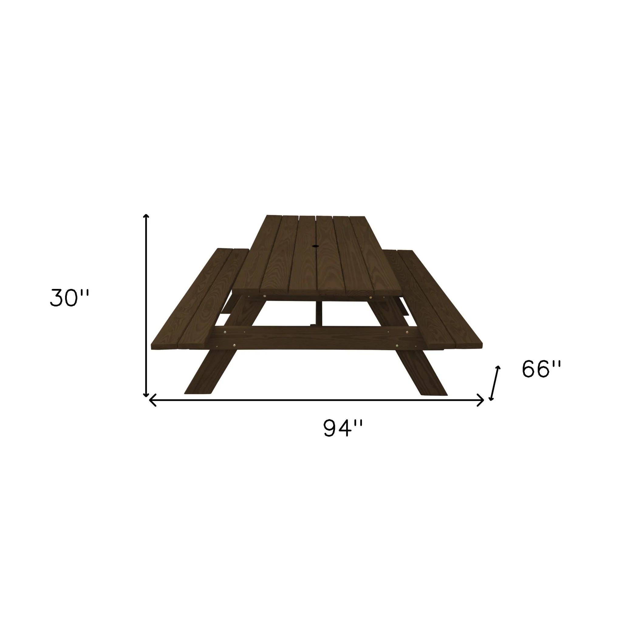 Dark Brown Solid Wood Outdoor Picnic Table with Umbrella Hole By Homeroots - Image 3