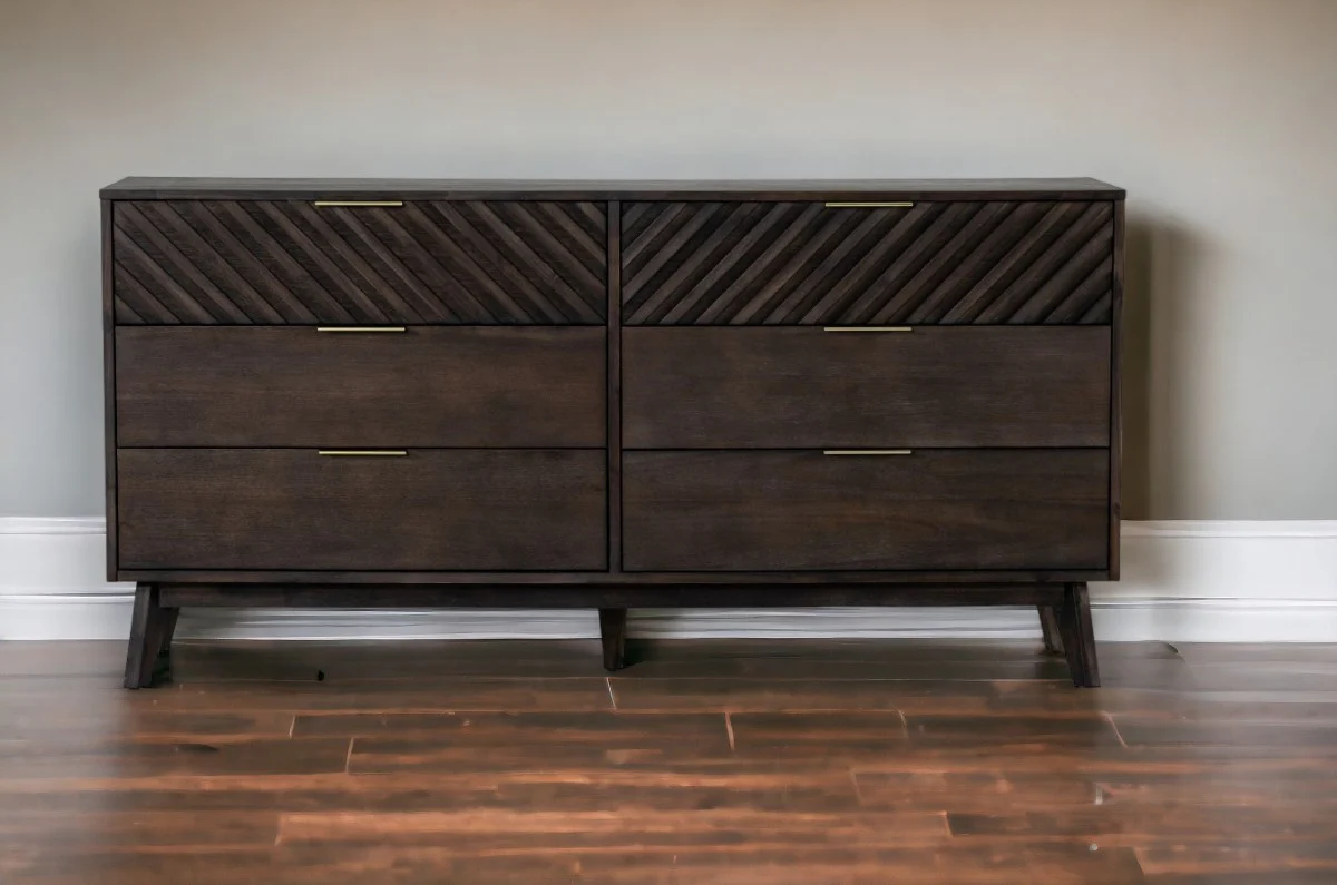 Dark Brown Solid Wood Six Drawer Double Dresser By Homeroots - Image 6