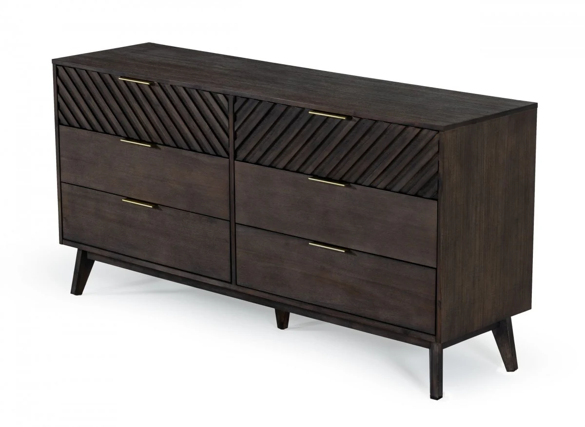 Dark Brown Solid Wood Six Drawer Double Dresser By Homeroots - Image 7