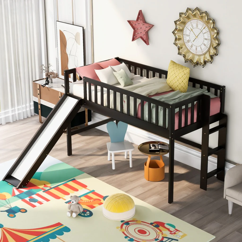Dark Brown Twin Size Loft Bed With Slide By Homeroots - Image 2
