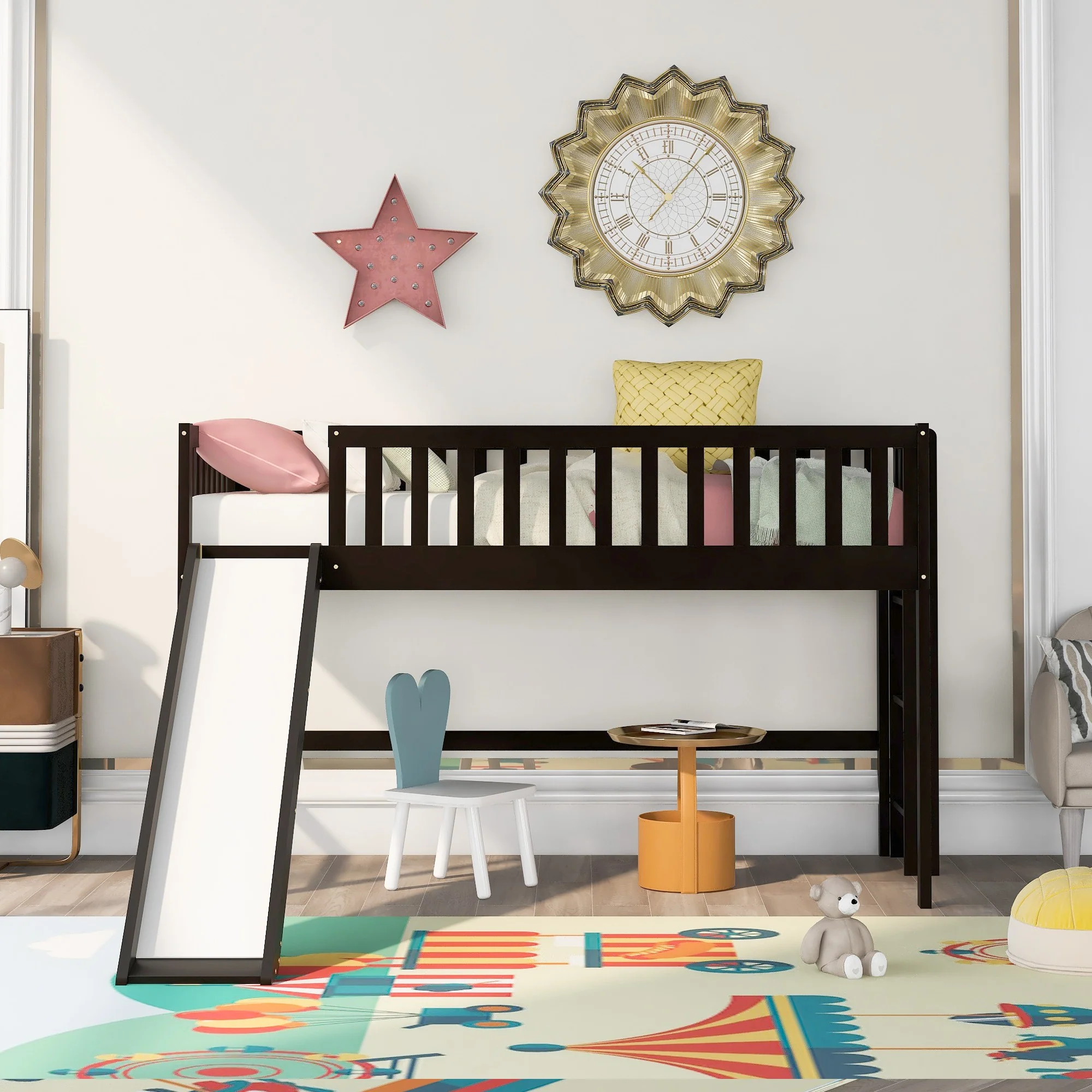 Dark Brown Twin Size Loft Bed With Slide By Homeroots - Image 3