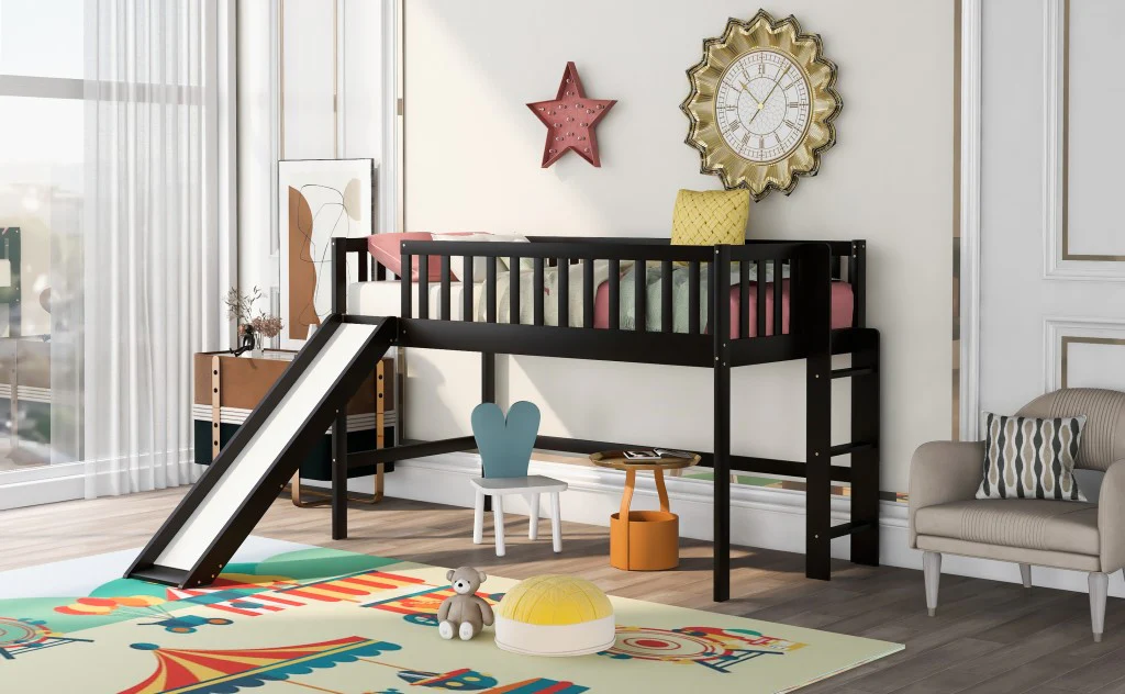 Dark Brown Twin Size Loft Bed With Slide By Homeroots - Image 4
