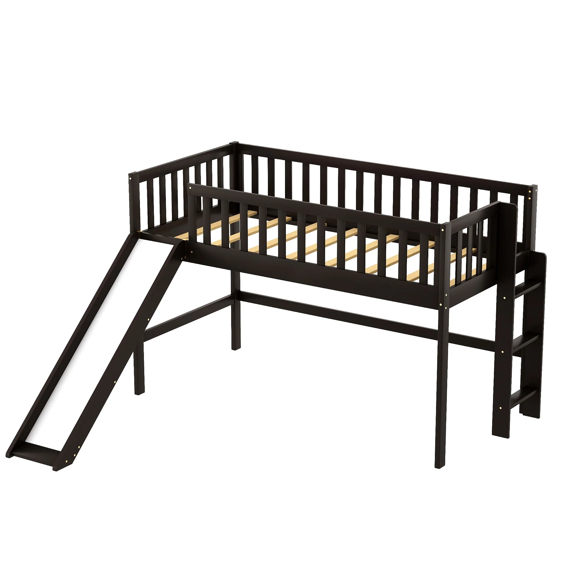 Dark Brown Twin Size Loft Bed With Slide By Homeroots - Image 6