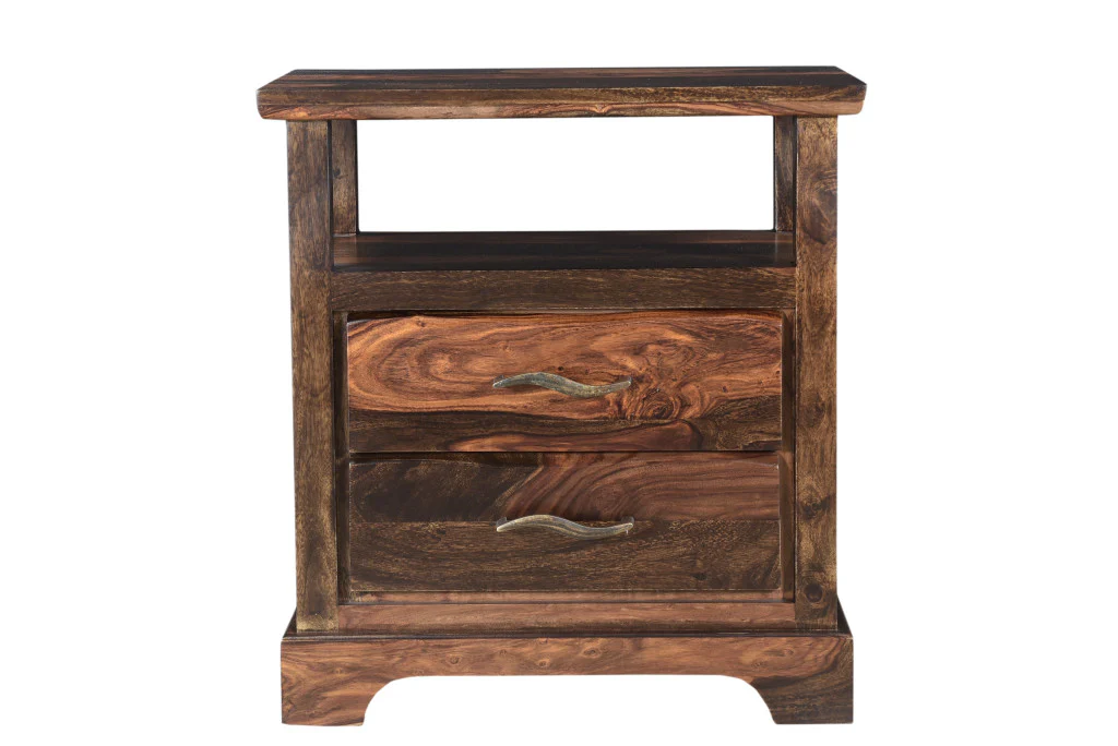 Dark Brown Two Drawer Solid Wood Nightstand By Homeroots - Image 3