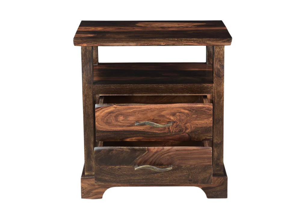 Dark Brown Two Drawer Solid Wood Nightstand By Homeroots - Image 4