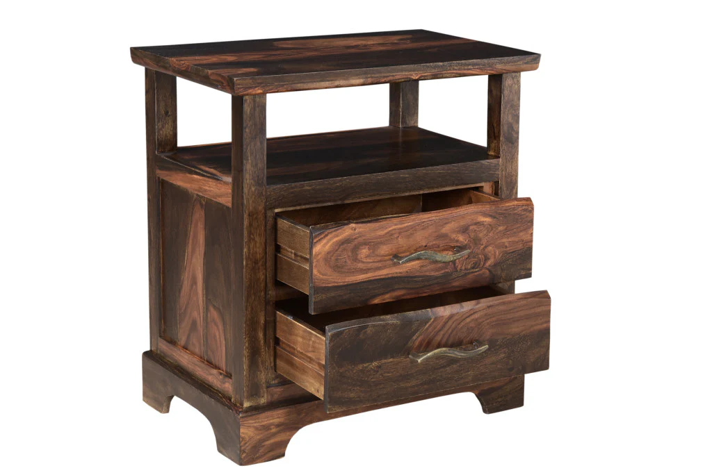 Dark Brown Two Drawer Solid Wood Nightstand By Homeroots - Image 6