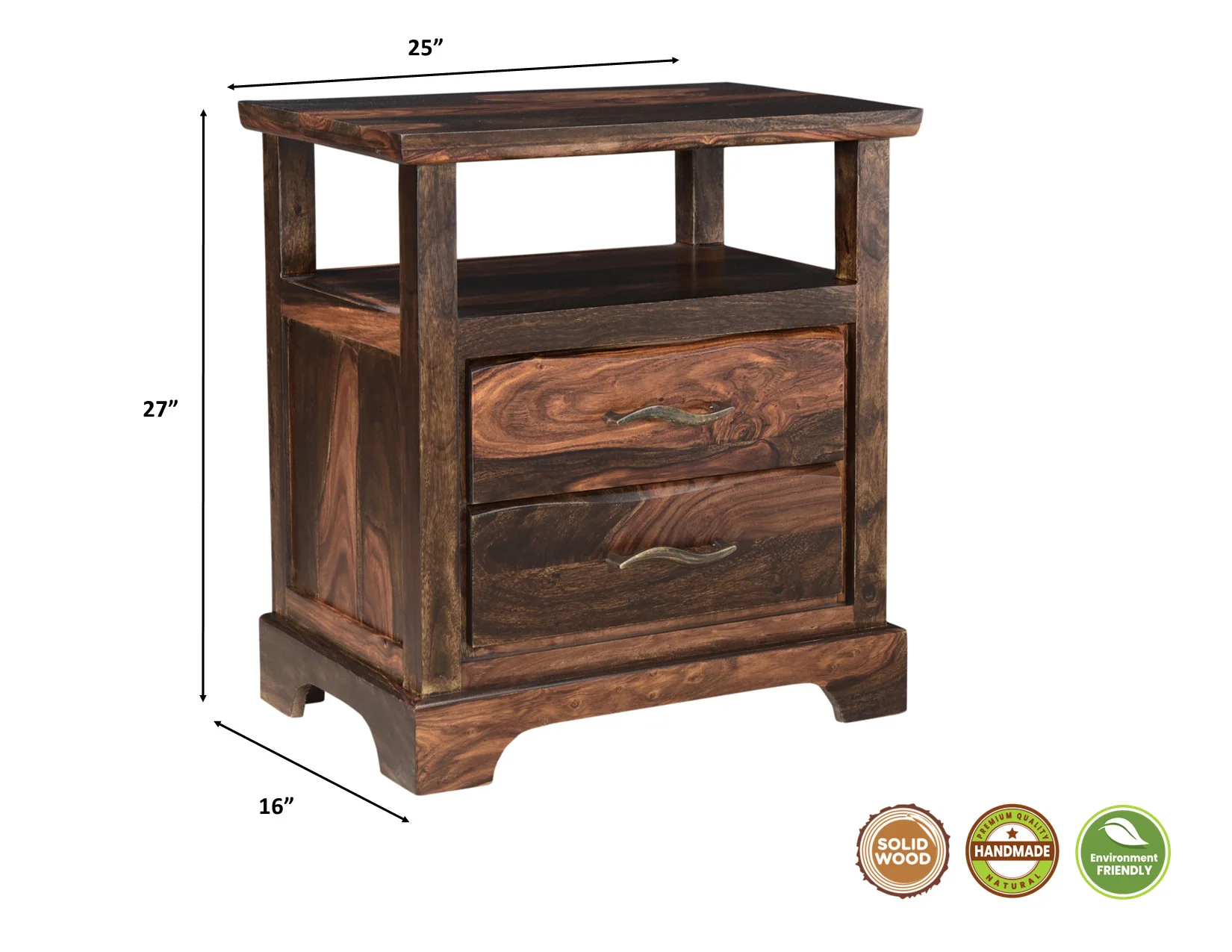 Dark Brown Two Drawer Solid Wood Nightstand By Homeroots - Image 8