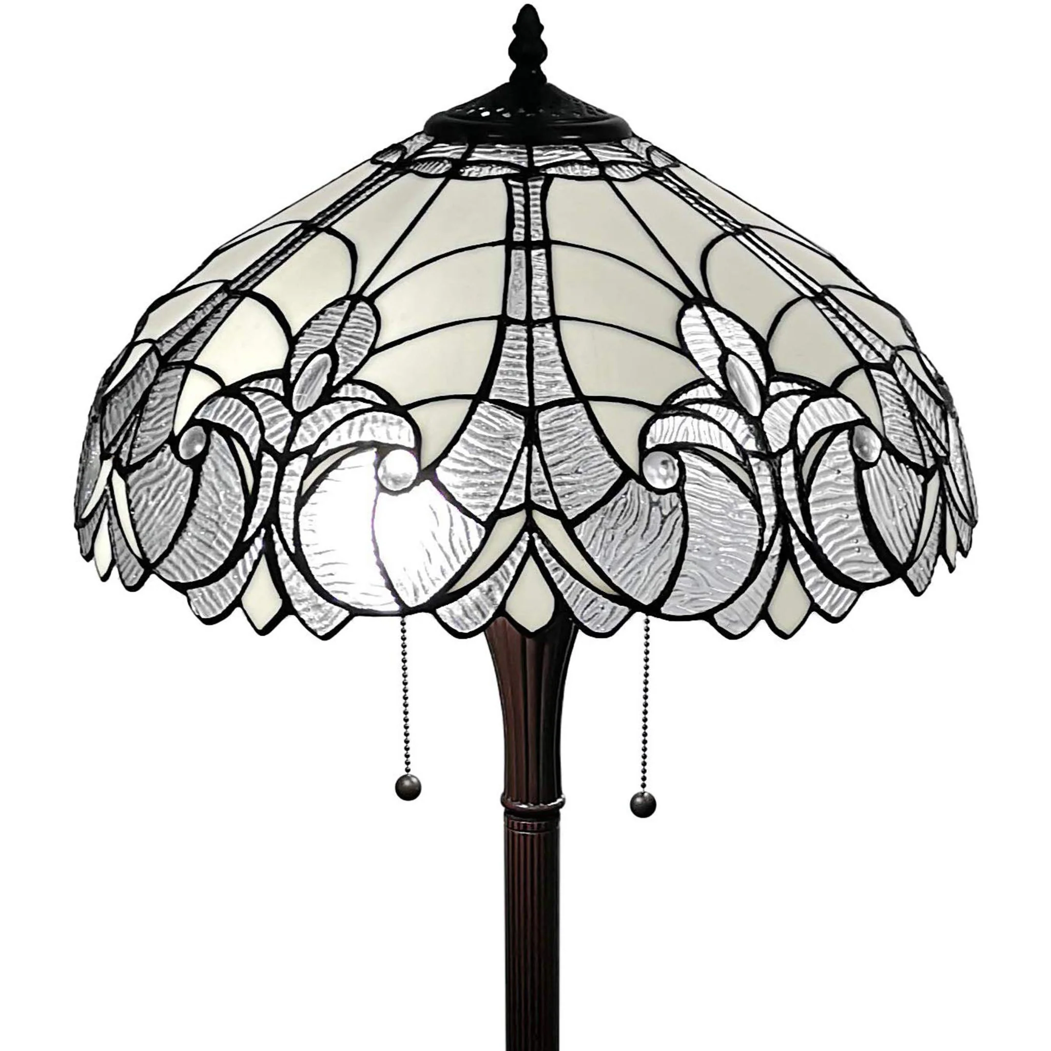 Dark Brown Two Light Torchiere Floor Lamp With White Fleur de Lis Glass Dome Shade By Homeroots - Image 4
