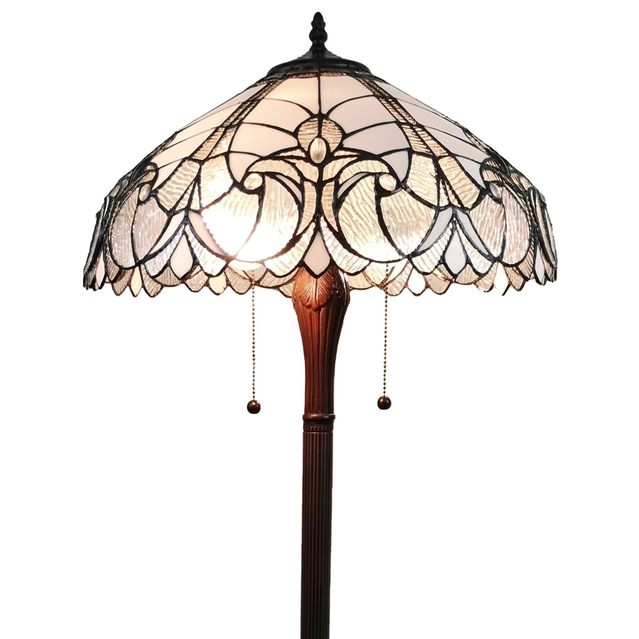 Dark Brown Two Light Torchiere Floor Lamp With White Fleur de Lis Glass Dome Shade By Homeroots - Image 5
