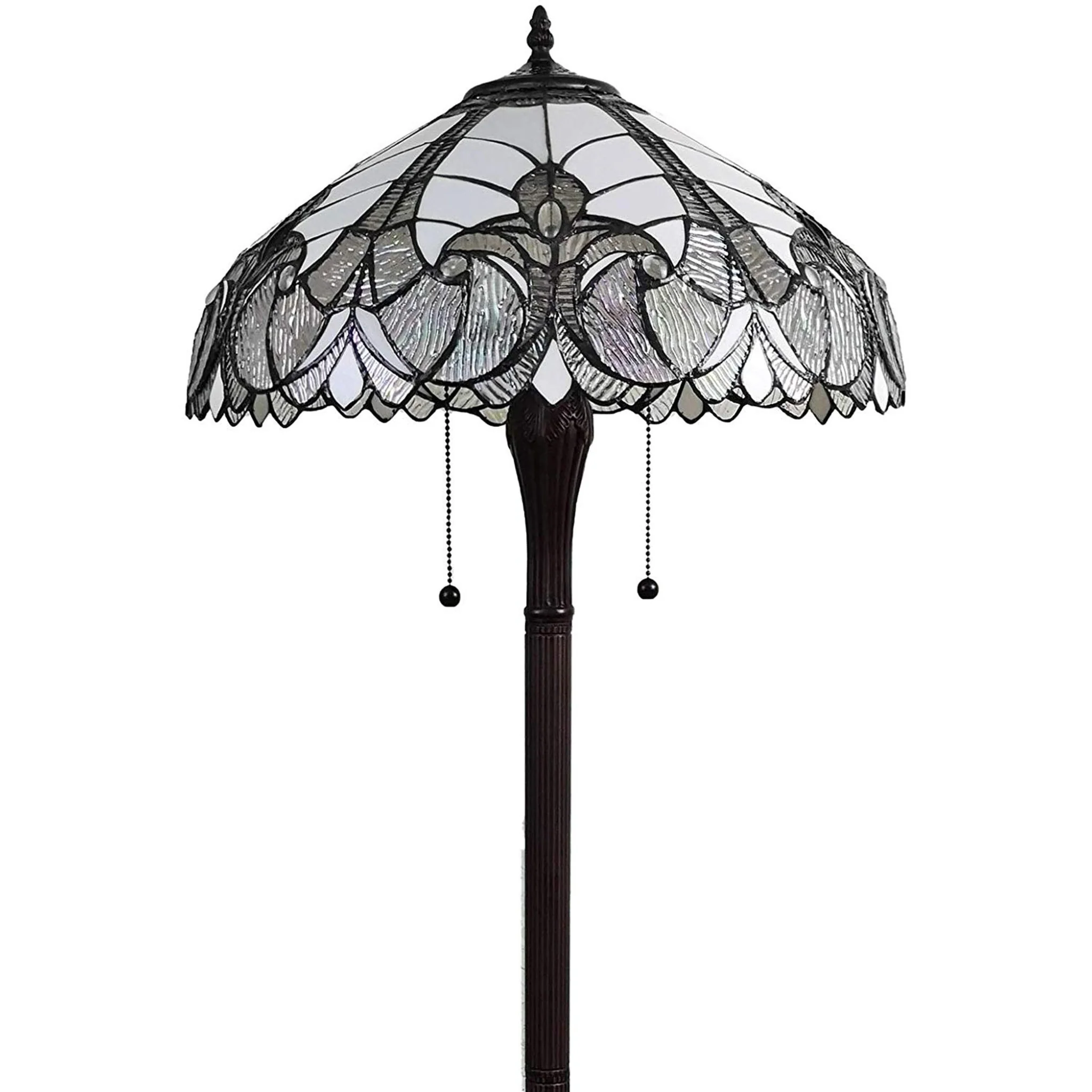 Dark Brown Two Light Torchiere Floor Lamp With White Fleur de Lis Glass Dome Shade By Homeroots - Image 6