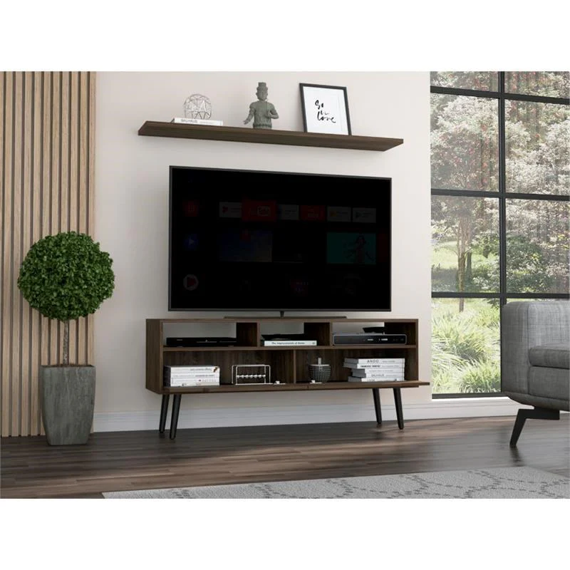 Dark Brown Wood Enclosed and Open Storage TV Stand By Homeroots - Image 3