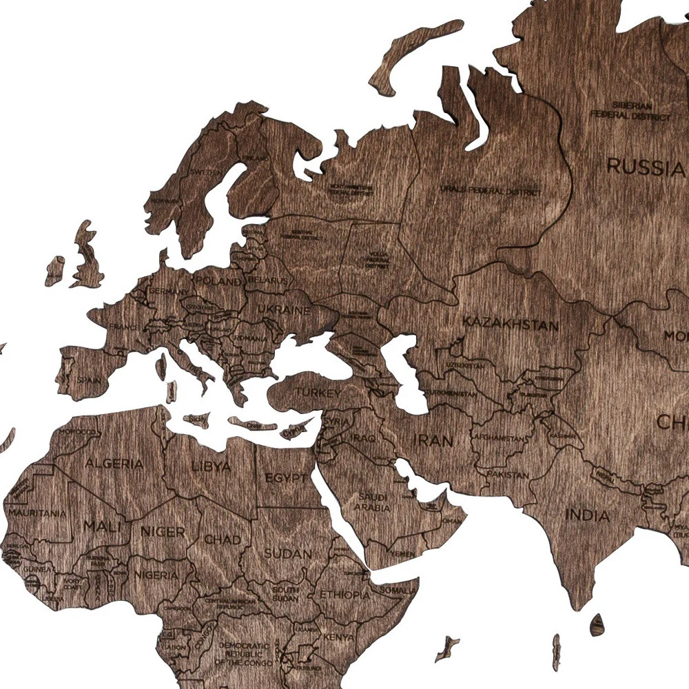 Dark Brown Wood World Map Hanging Dimensional Sculpture By Homeroots - Image 2