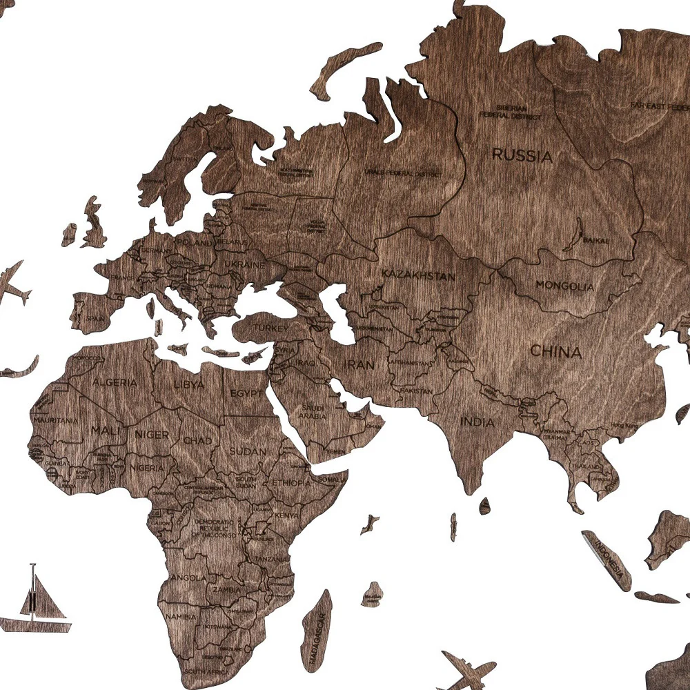 Dark Brown Wood World Map Hanging Dimensional Sculpture By Homeroots - Image 3
