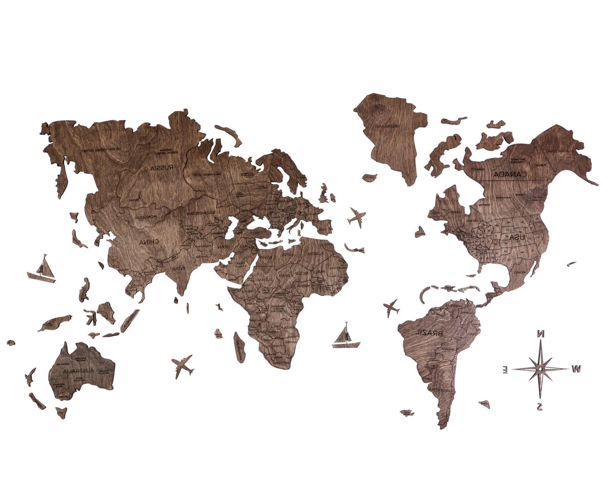 Dark Brown Wood World Map Hanging Dimensional Sculpture By Homeroots - Image 4