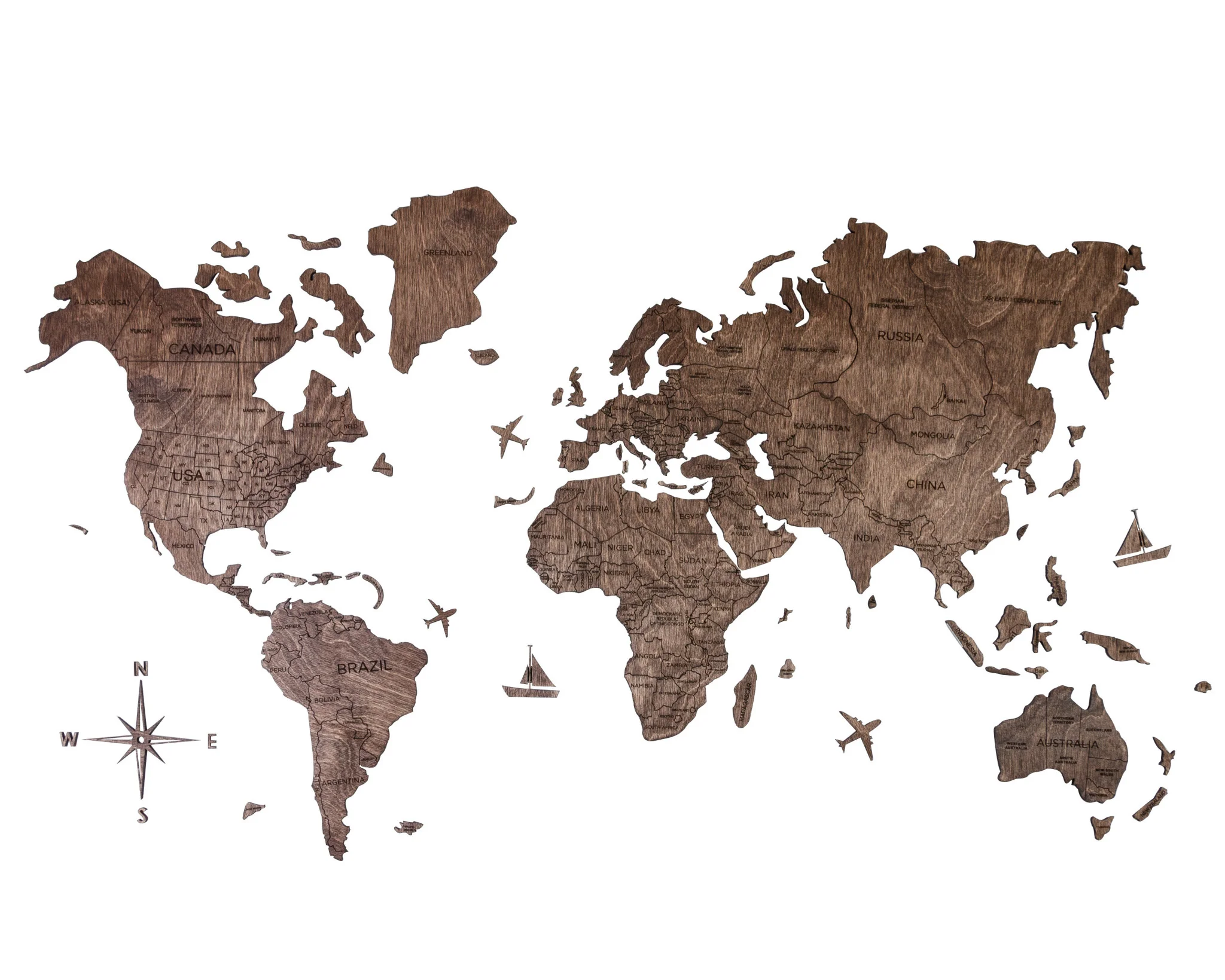 Dark Brown Wood World Map Hanging Dimensional Sculpture By Homeroots - Image 5