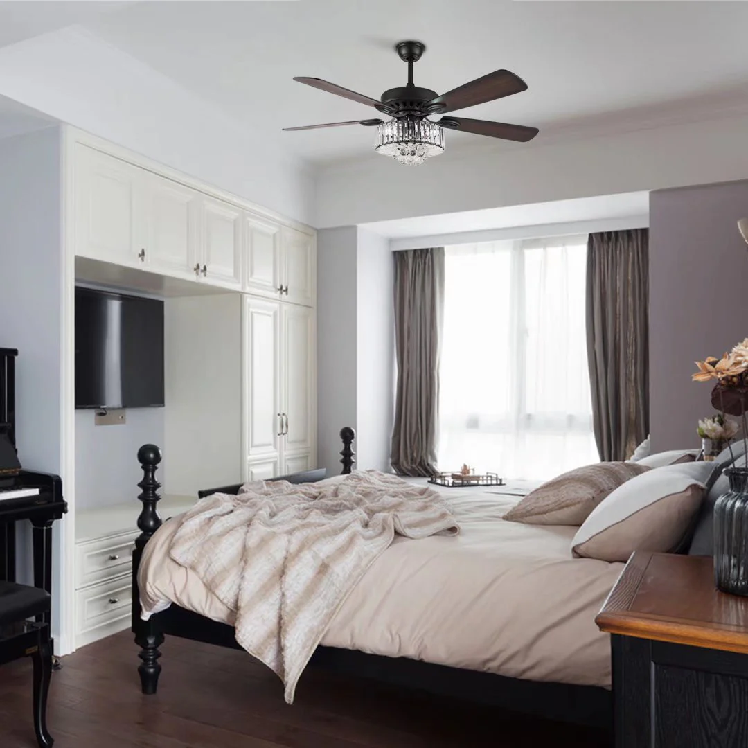 Dark Brown Wooden and Faux Crystal Chandelier Ceiling Fan By Homeroots - Image 2