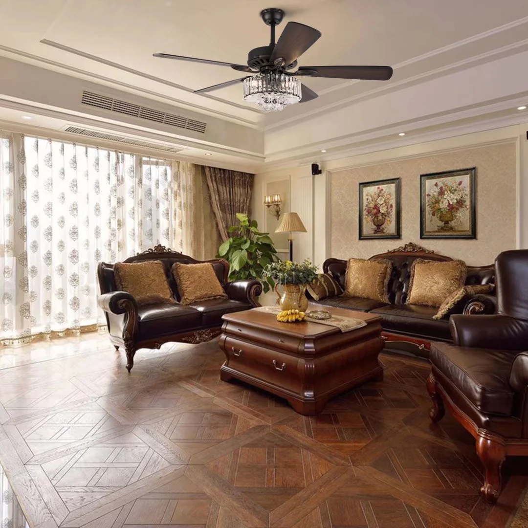 Dark Brown Wooden and Faux Crystal Chandelier Ceiling Fan By Homeroots - Image 3