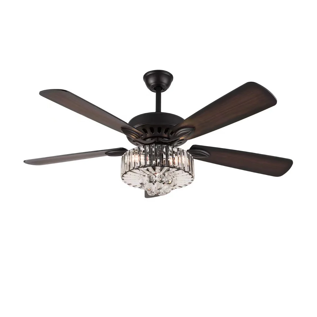 Dark Brown Wooden and Faux Crystal Chandelier Ceiling Fan By Homeroots - Image 5