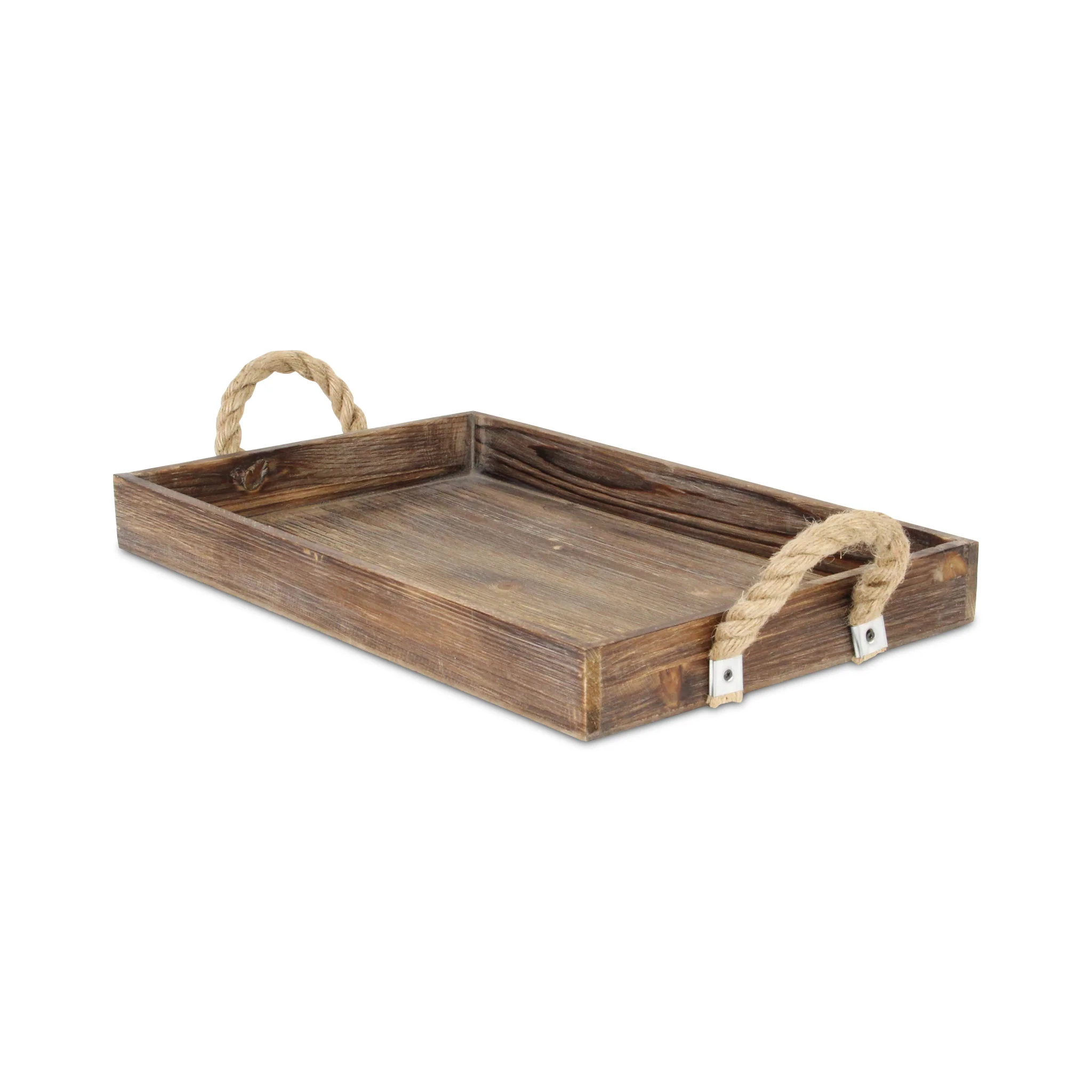 Dark Brown Wooden Tray With Rope Handles By Homeroots - Image 2
