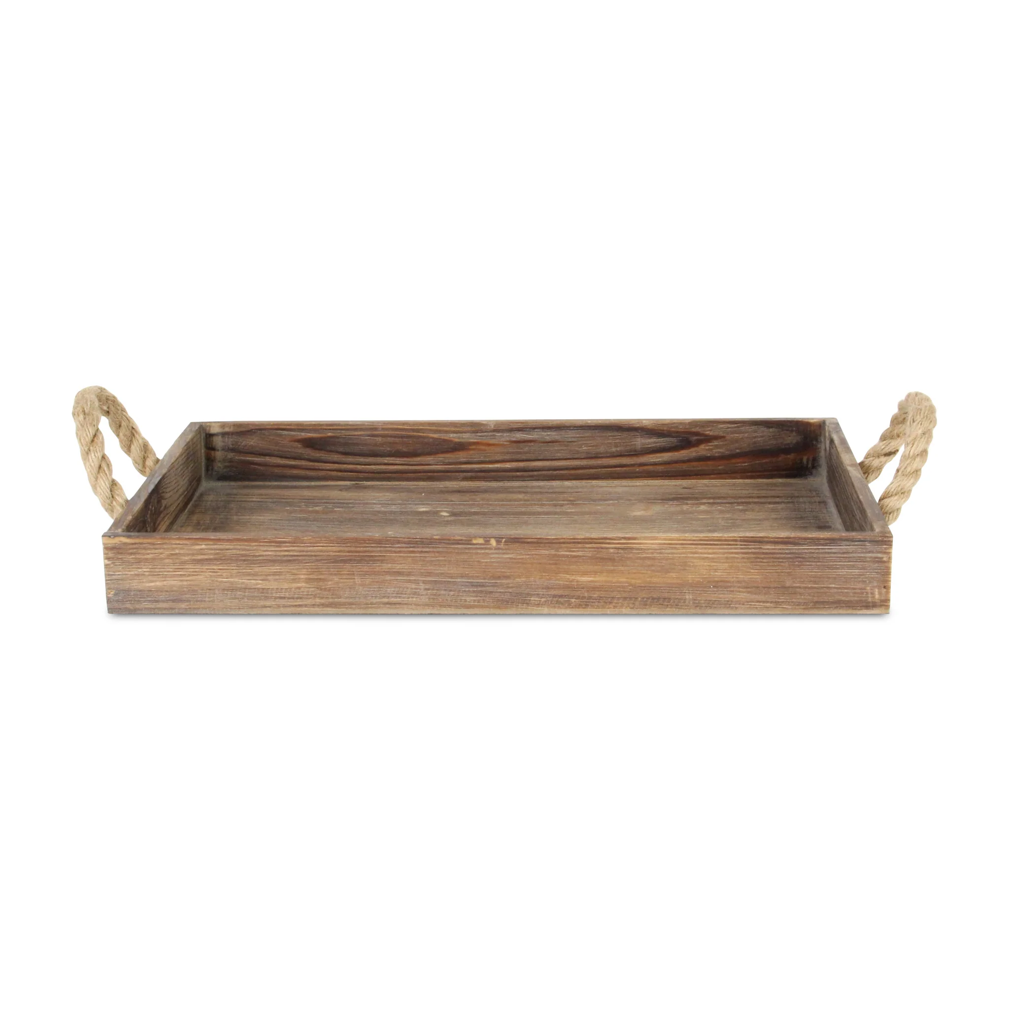 Dark Brown Wooden Tray With Rope Handles By Homeroots - Image 3