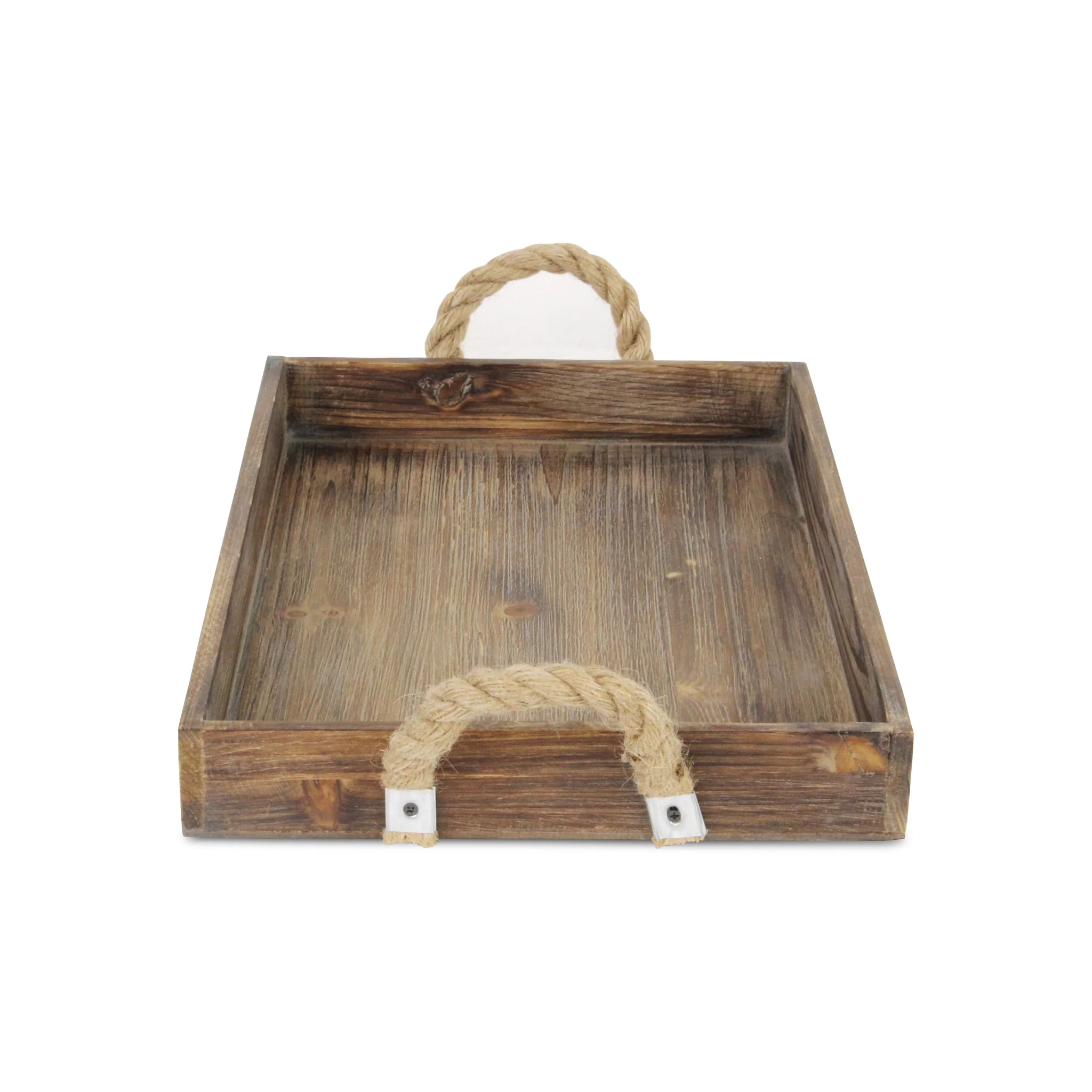 Dark Brown Wooden Tray With Rope Handles By Homeroots - Image 4
