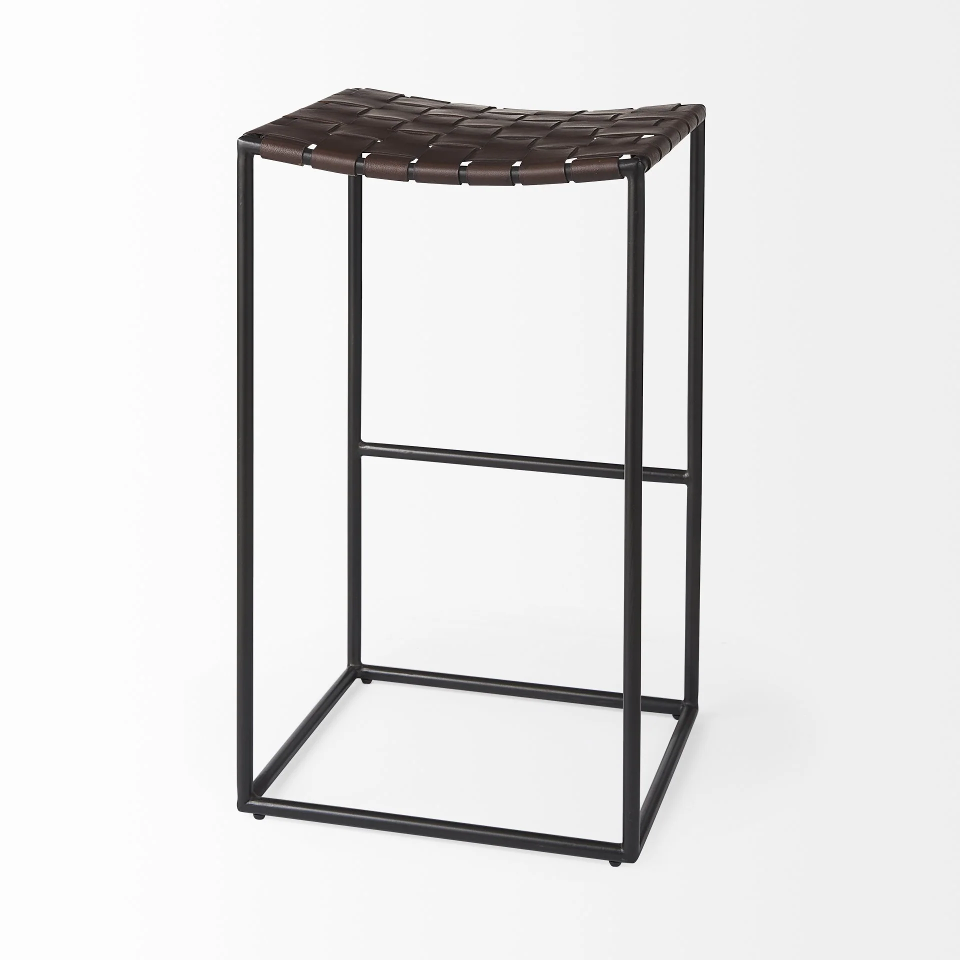 Dark Brown Woven Leather Bar Stool By Homeroots - Image 5