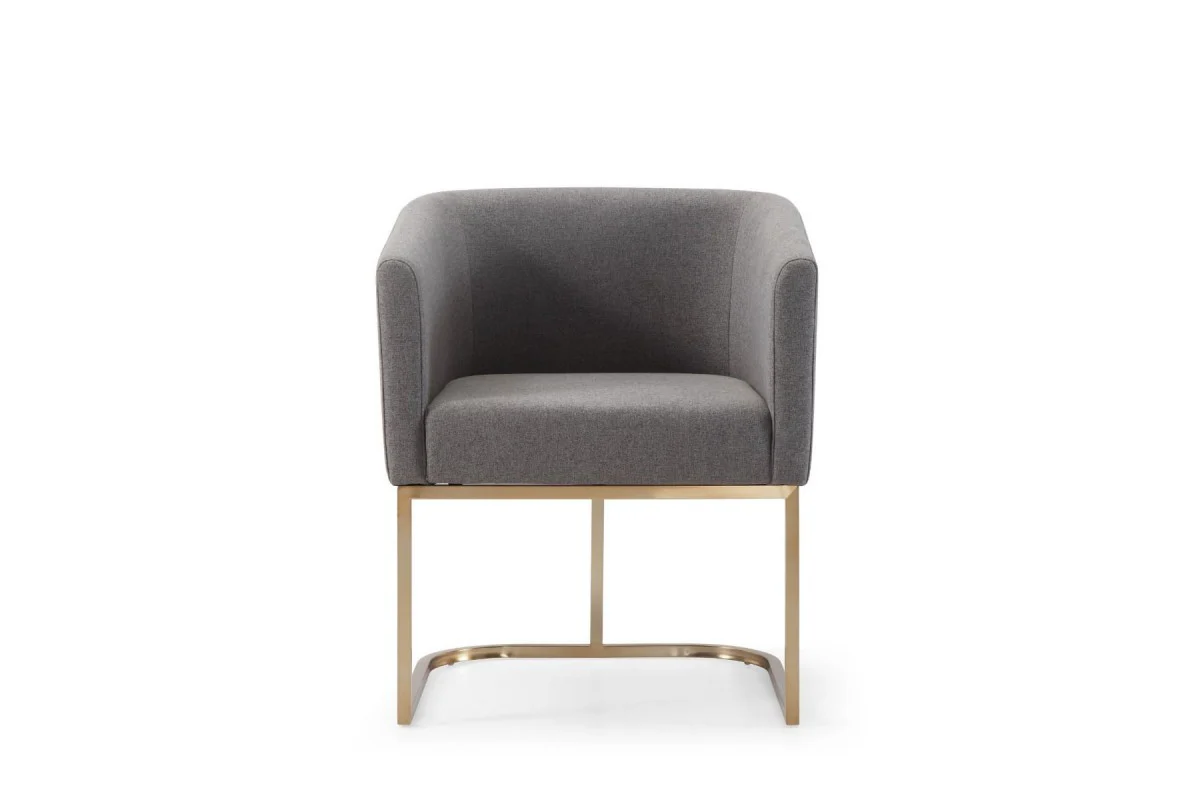 Dark Gray And Antiqued Brass Upholstered Fabric Dining Arm Chair By Homeroots - Image 3
