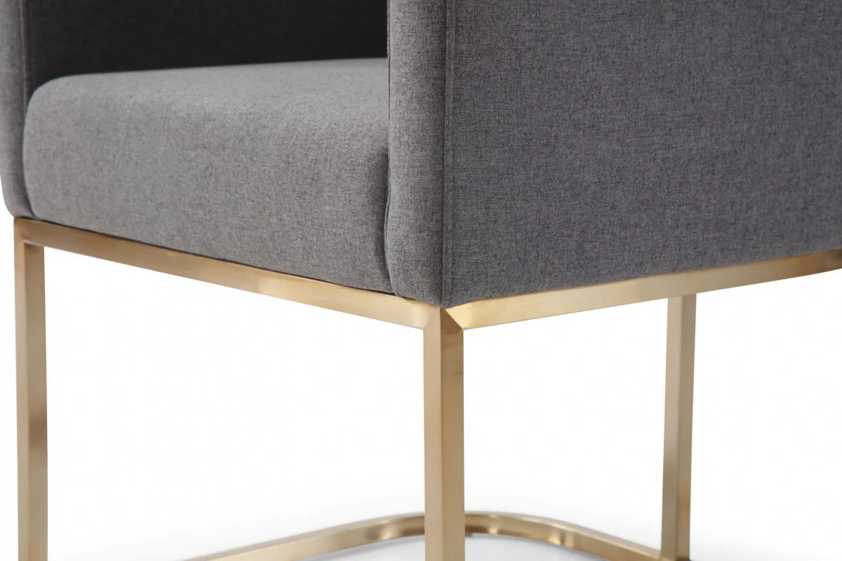 Dark Gray And Antiqued Brass Upholstered Fabric Dining Arm Chair By Homeroots - Image 4