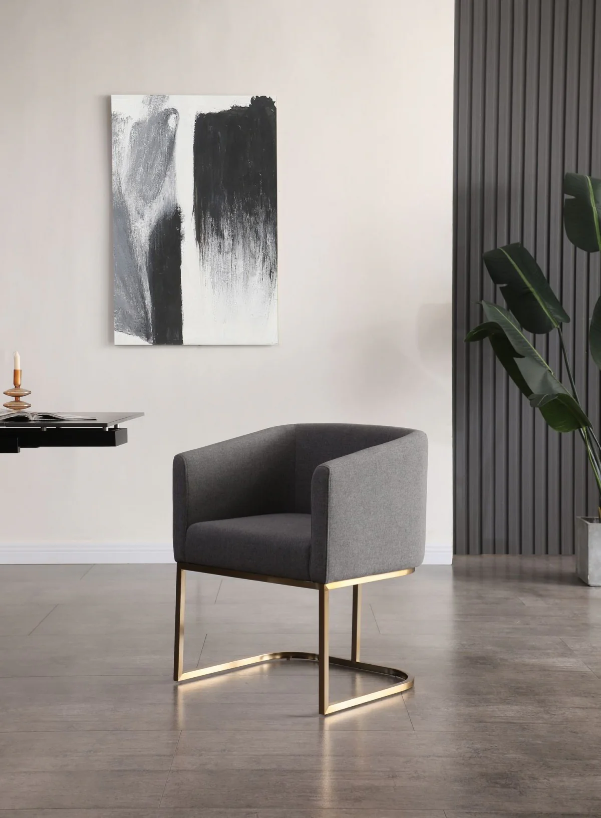 Dark Gray And Antiqued Brass Upholstered Fabric Dining Arm Chair By Homeroots - Image 8