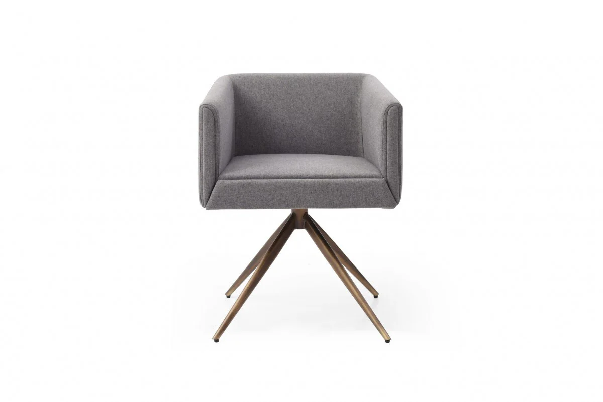Dark Gray And Brass Upholstered Fabric Dining Arm Chair By Homeroots - Image 2