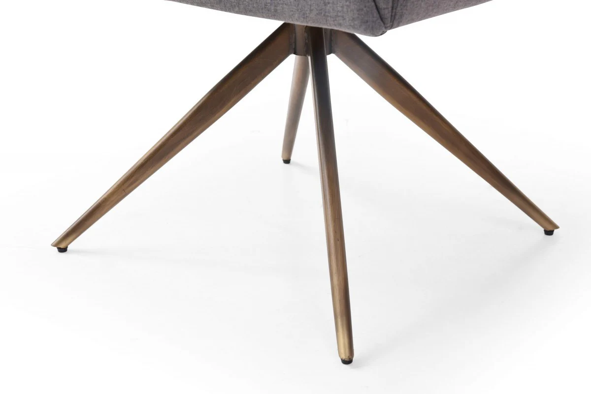 Dark Gray And Brass Upholstered Fabric Dining Arm Chair By Homeroots - Image 6