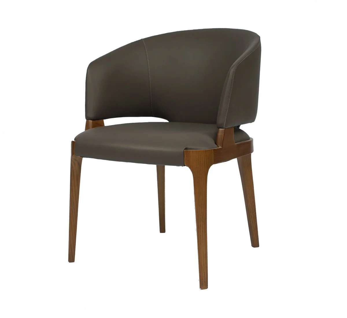 Dark Gray And Brown Upholstered Faux Leather Wing Back Dining Arm Chair By Homeroots - Image 3