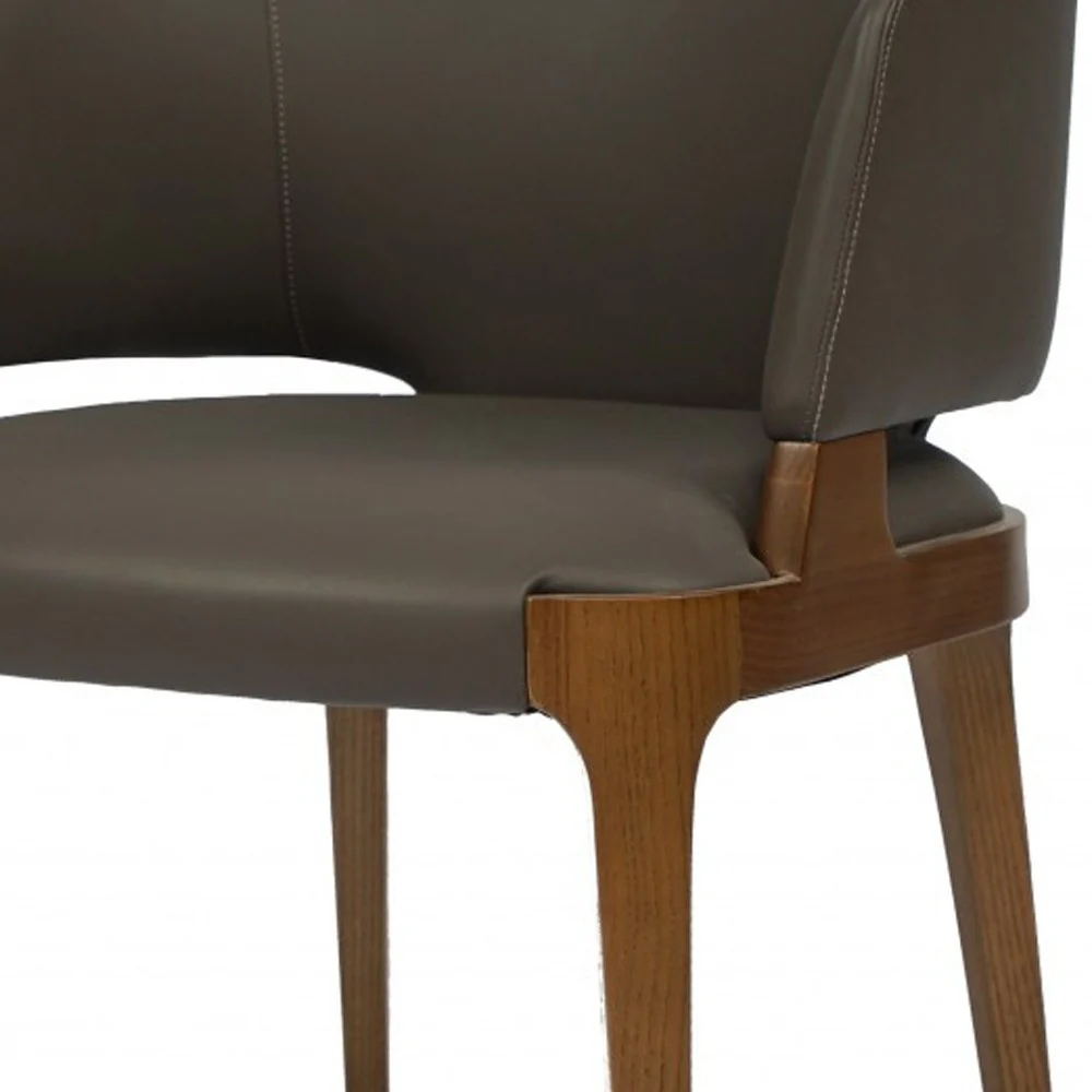 Dark Gray And Brown Upholstered Faux Leather Wing Back Dining Arm Chair By Homeroots - Image 4