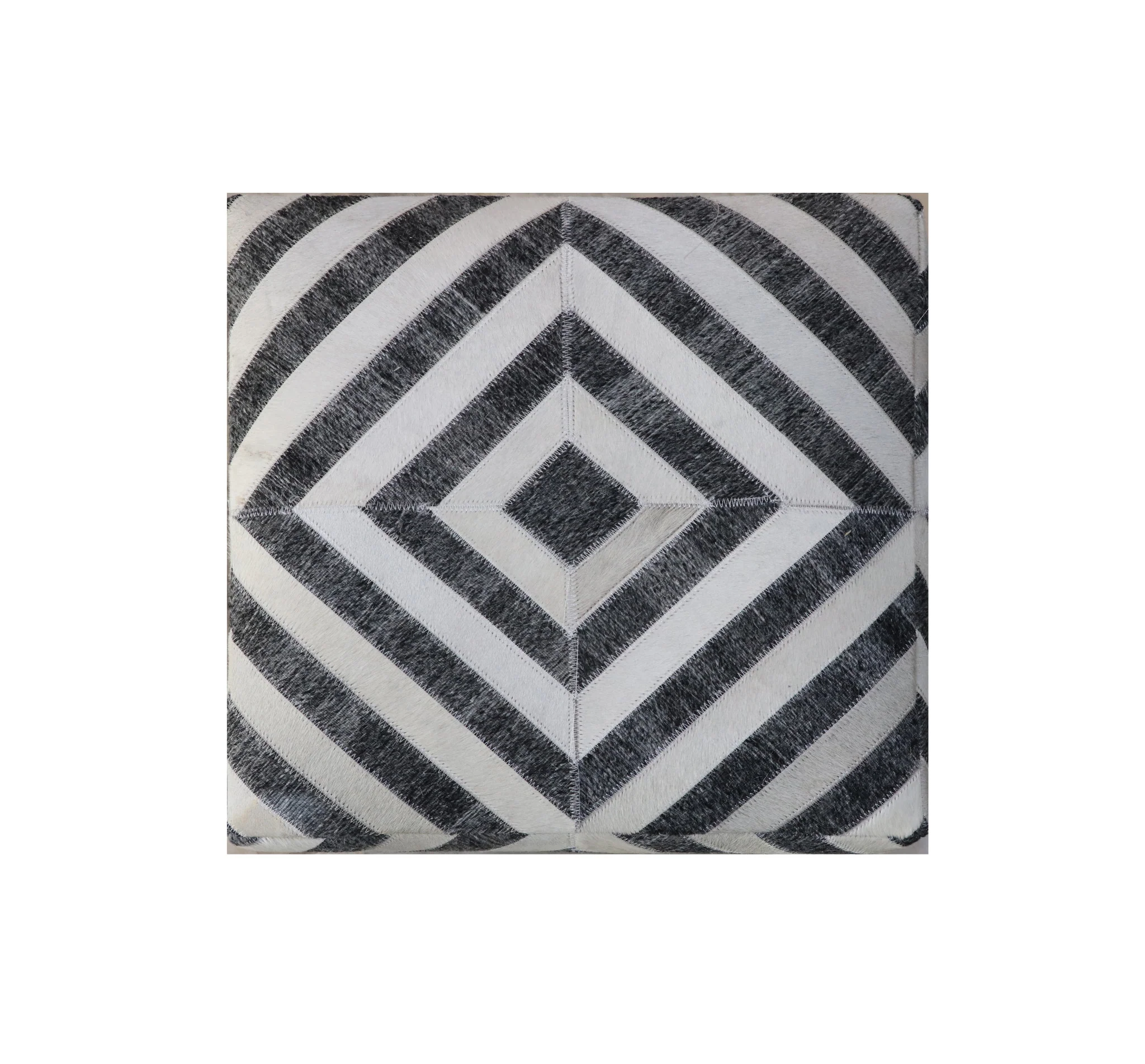 Dark Gray and Ivory Hair on Hide Cube Geometric Pouf Ottoman By Homeroots - Image 4
