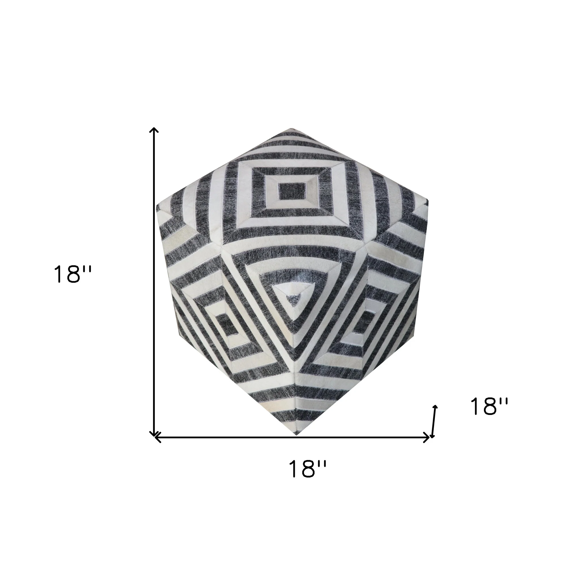 Dark Gray and Ivory Hair on Hide Cube Geometric Pouf Ottoman By Homeroots - Image 6