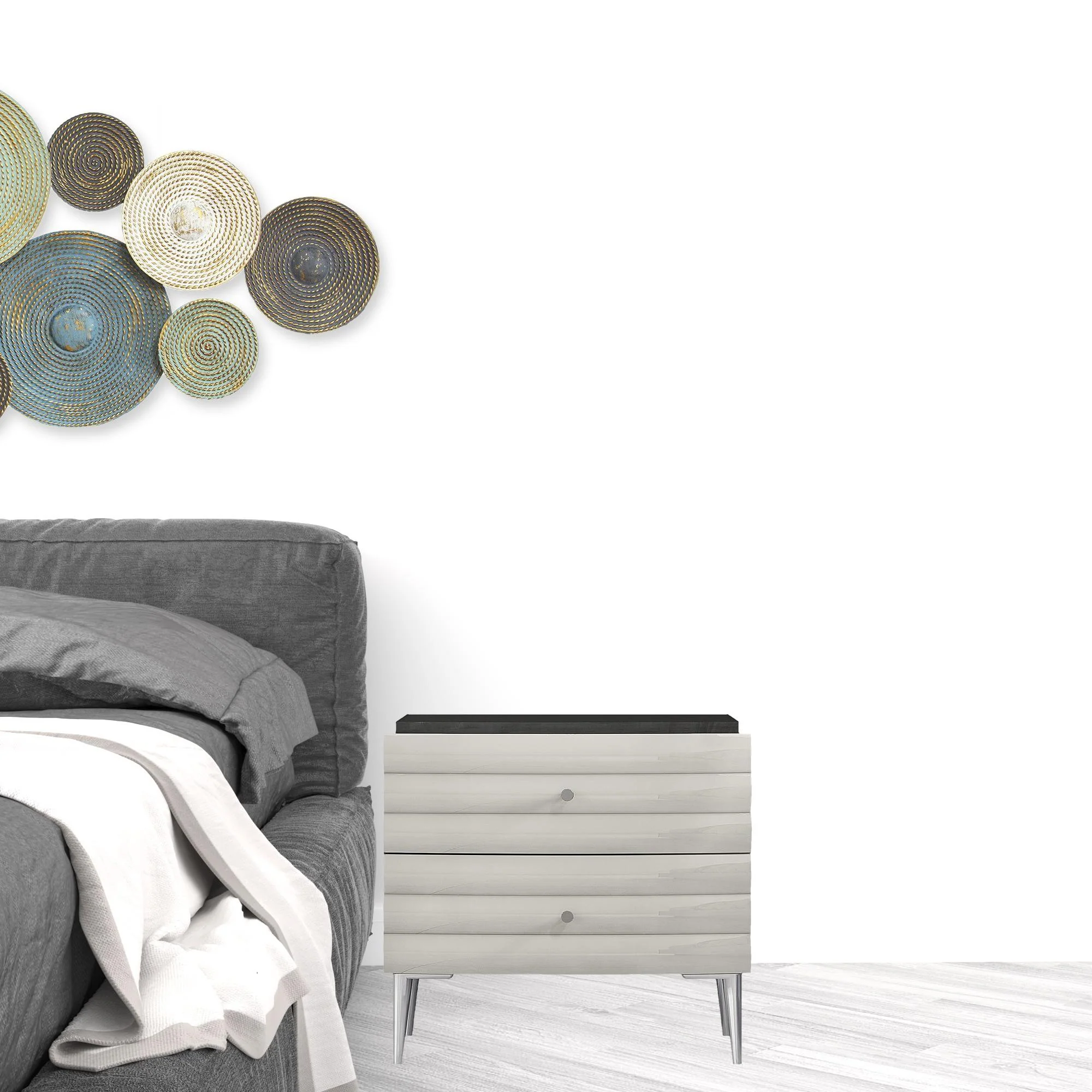 Dark Gray And Ivory Light Gray Two Drawer Nightstand By Homeroots - Image 2