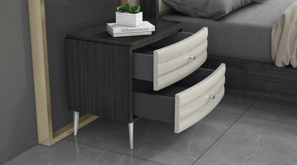 Dark Gray And Ivory Light Gray Two Drawer Nightstand By Homeroots - Image 3