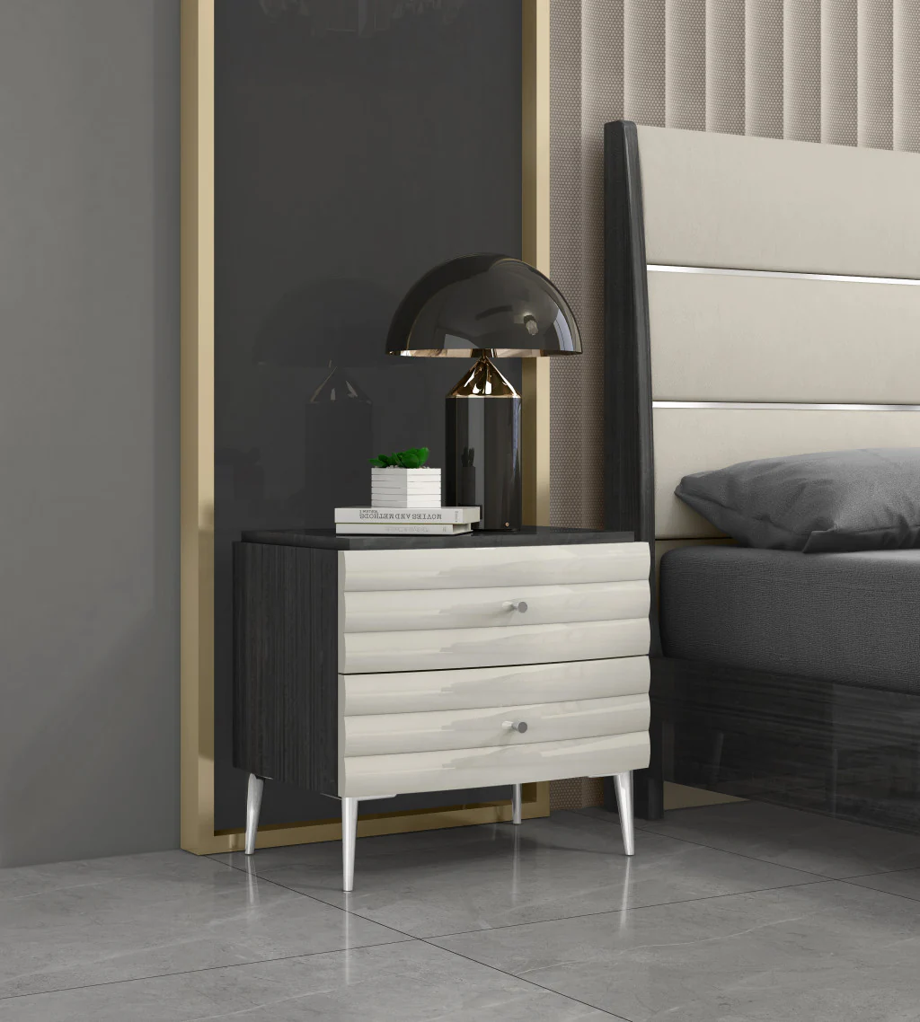 Dark Gray And Ivory Light Gray Two Drawer Nightstand By Homeroots - Image 4