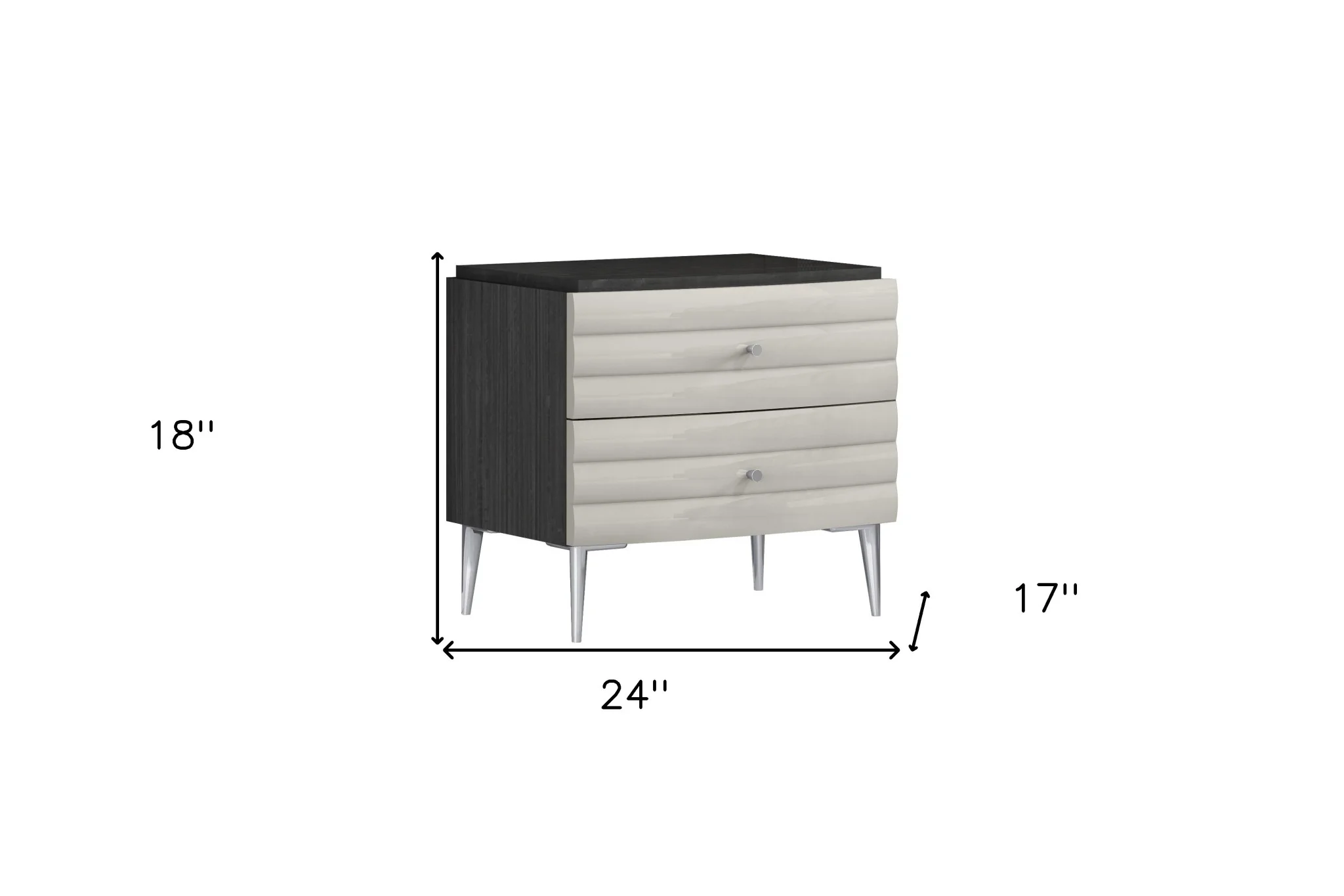 Dark Gray And Ivory Light Gray Two Drawer Nightstand By Homeroots - Image 5