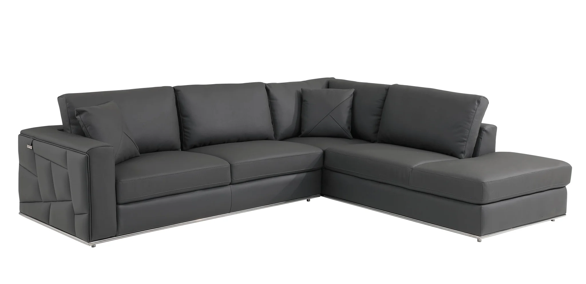 Dark Gray Deco Tufted Italian Leather Modular L Shaped Two Piece Corner Sectional By Homeroots - Image 2