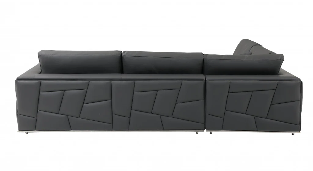 Dark Gray Deco Tufted Italian Leather Modular L Shaped Two Piece Corner Sectional By Homeroots - Image 3