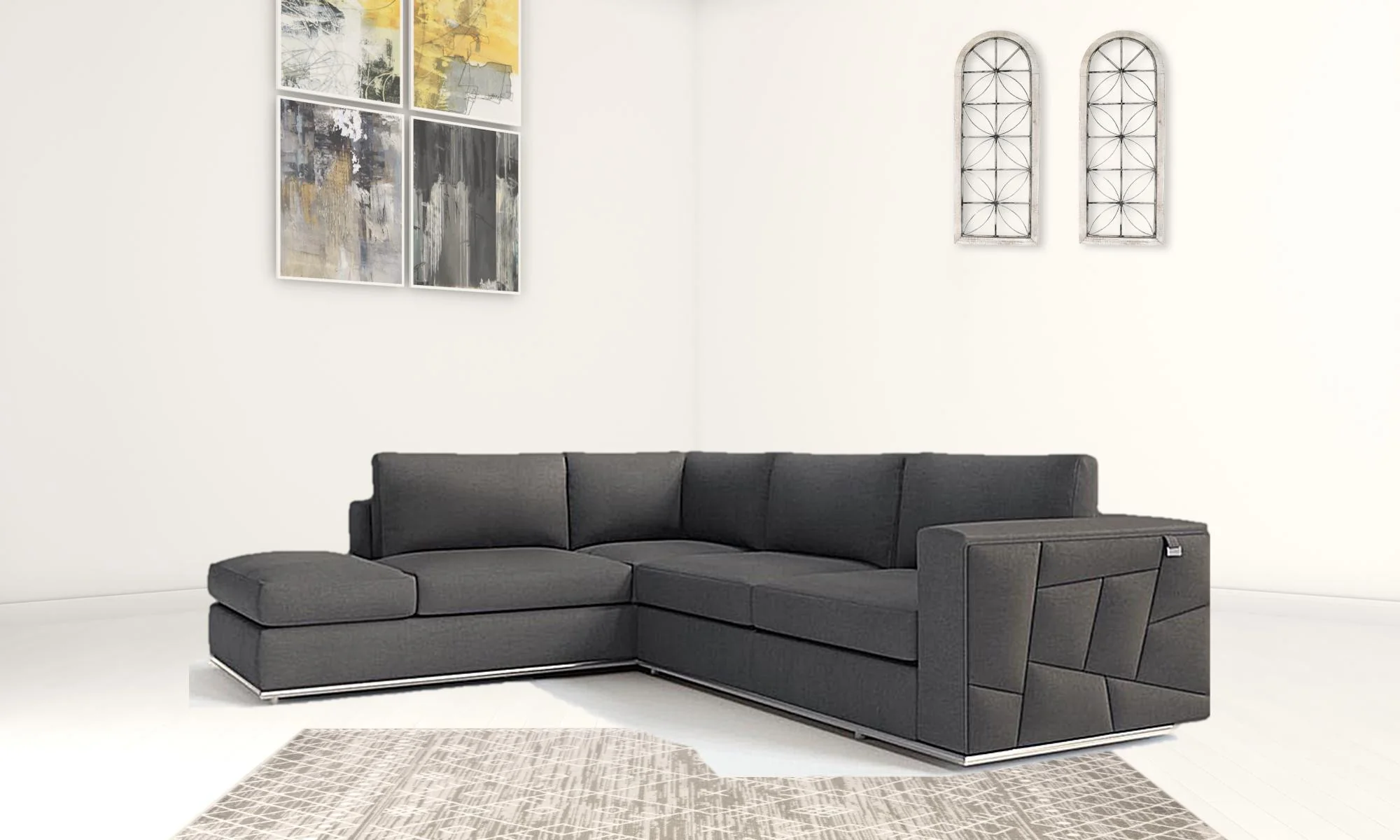 Dark Gray Deco Tufted Italian Leather Modular L Shaped Two Piece Corner Sectional By Homeroots - Image 4