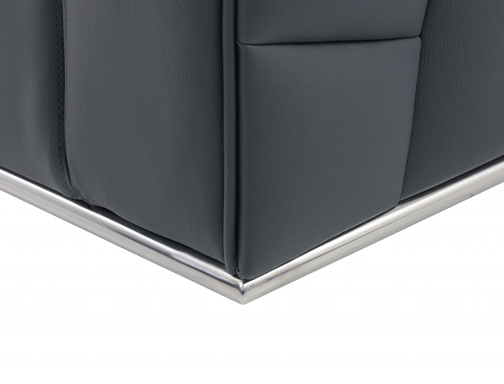 Dark Gray Deco Tufted Italian Leather Modular L Shaped Two Piece Corner Sectional By Homeroots - Image 5
