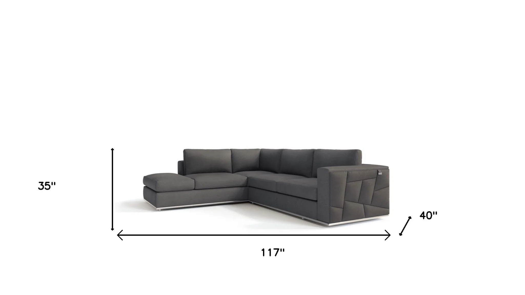 Dark Gray Deco Tufted Italian Leather Modular L Shaped Two Piece Corner Sectional By Homeroots - Image 7